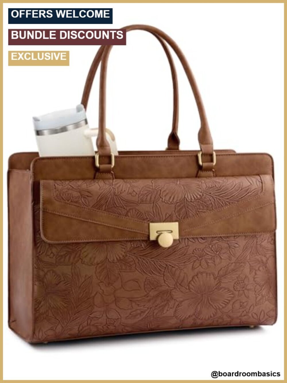 PU Leather Laptop Tote Bag with Padded Laptop Pocket, Work Briefcase